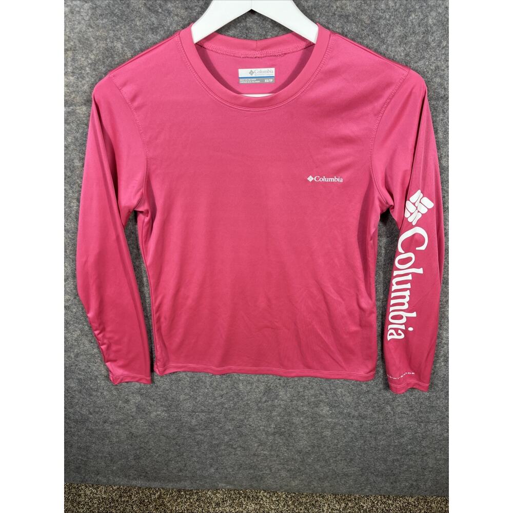 Columbia Girls Fork Stream Long Sleeve T-shirt, Wild Geranium Pink, XS - Picture 2 of 11